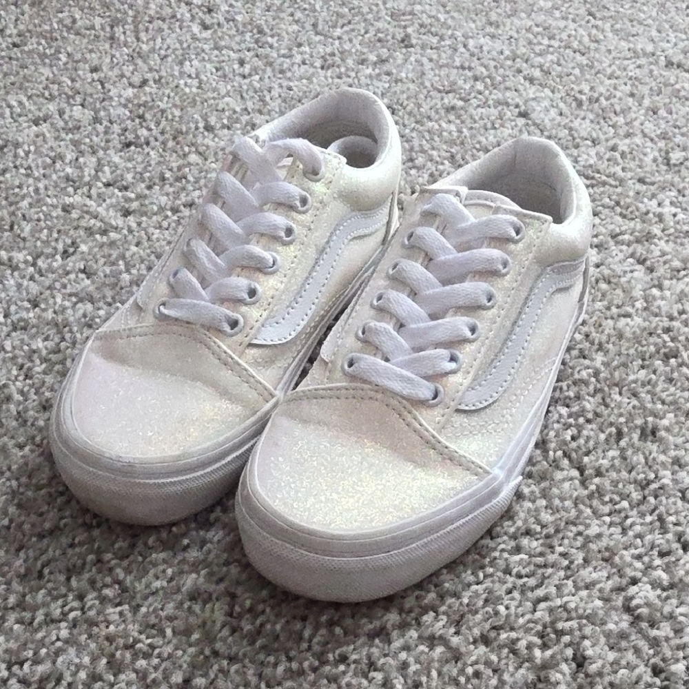 Kids White Glitter Vans Sneakers